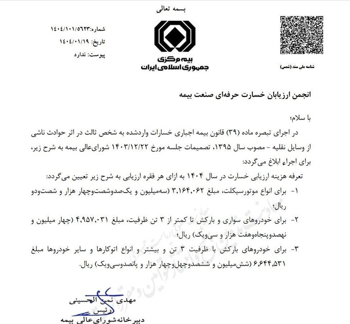 تعرفه ارزیابی خسارت وسایل نقلیه در سال ۱۴۰۴ ابلاغ شد - خبرگزاری اسمارت تیم | اخبار ایران و جهان